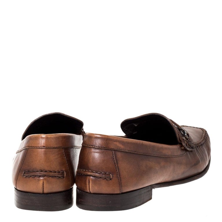 Ermenegildo Zegna Brown Leather Horsebit Slip On Loafers Size 42.5 For Sale  at 1stDibs