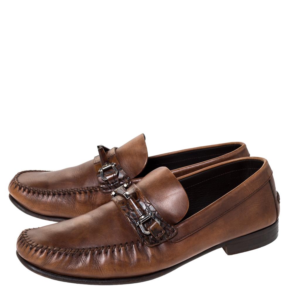 De los hombres Ermenegildo Zegna Mocasines Slip On de Piel Marrón Horsebit Talla 42.5