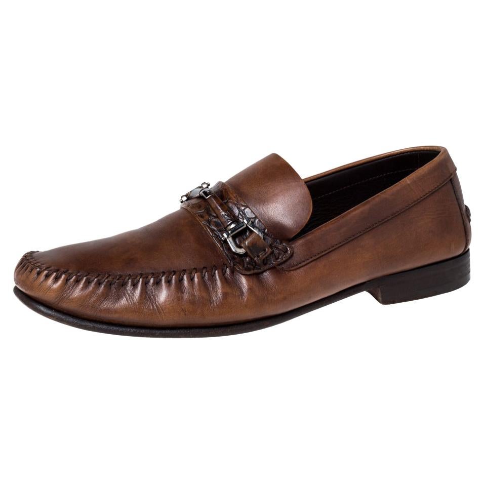 Ermenegildo Zegna Brown Leather Horsebit Slip On Loafers Size 42.5