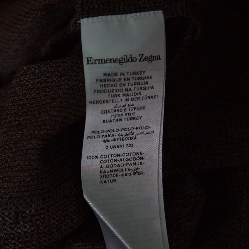 Ermenegildo Zegna Brown Marled Cotton Polo T-Shirt M 1