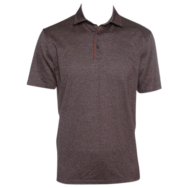 Ermenegildo Zegna Brown Marled Cotton Polo T-Shirt M