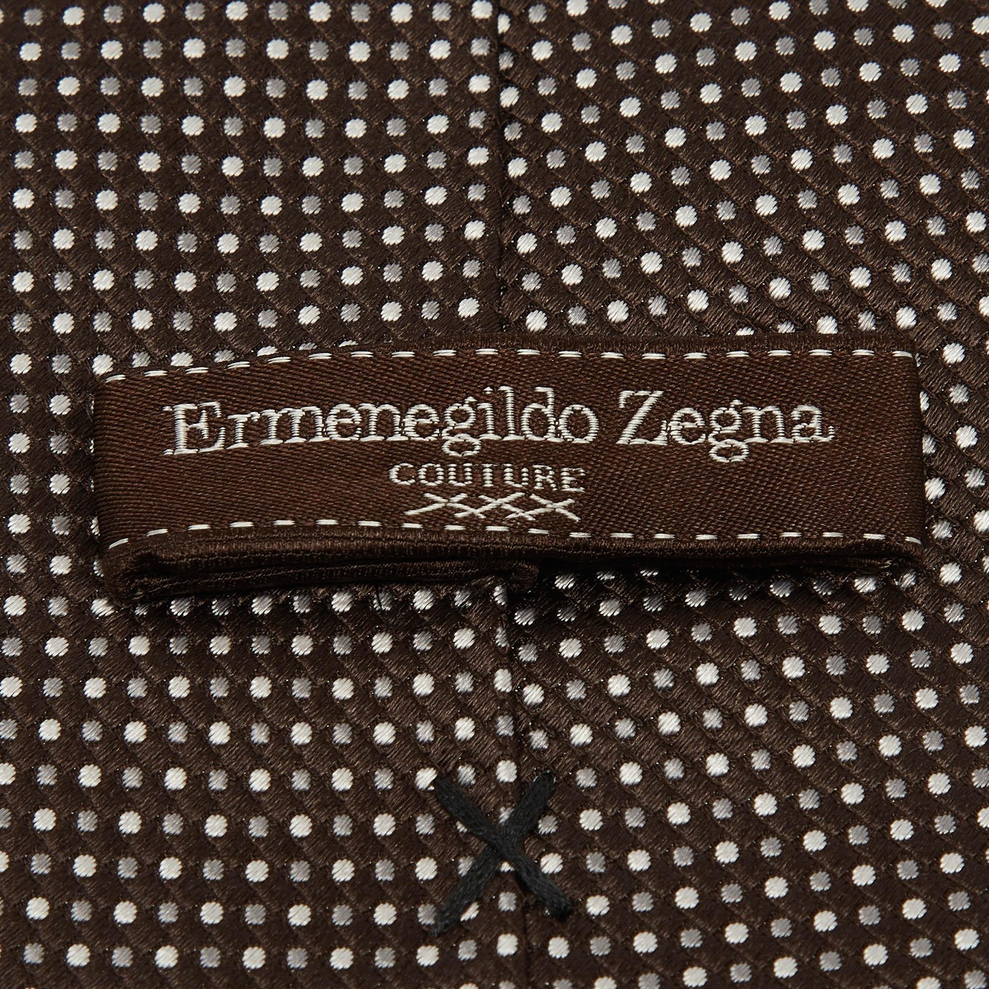 Black Ermenegildo Zegna Brown Micro Checked Silk Tie For Sale