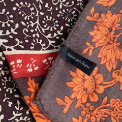 ERMENEGILDO ZEGNA Braun Orange Floral Wolle Seidenschal Schal