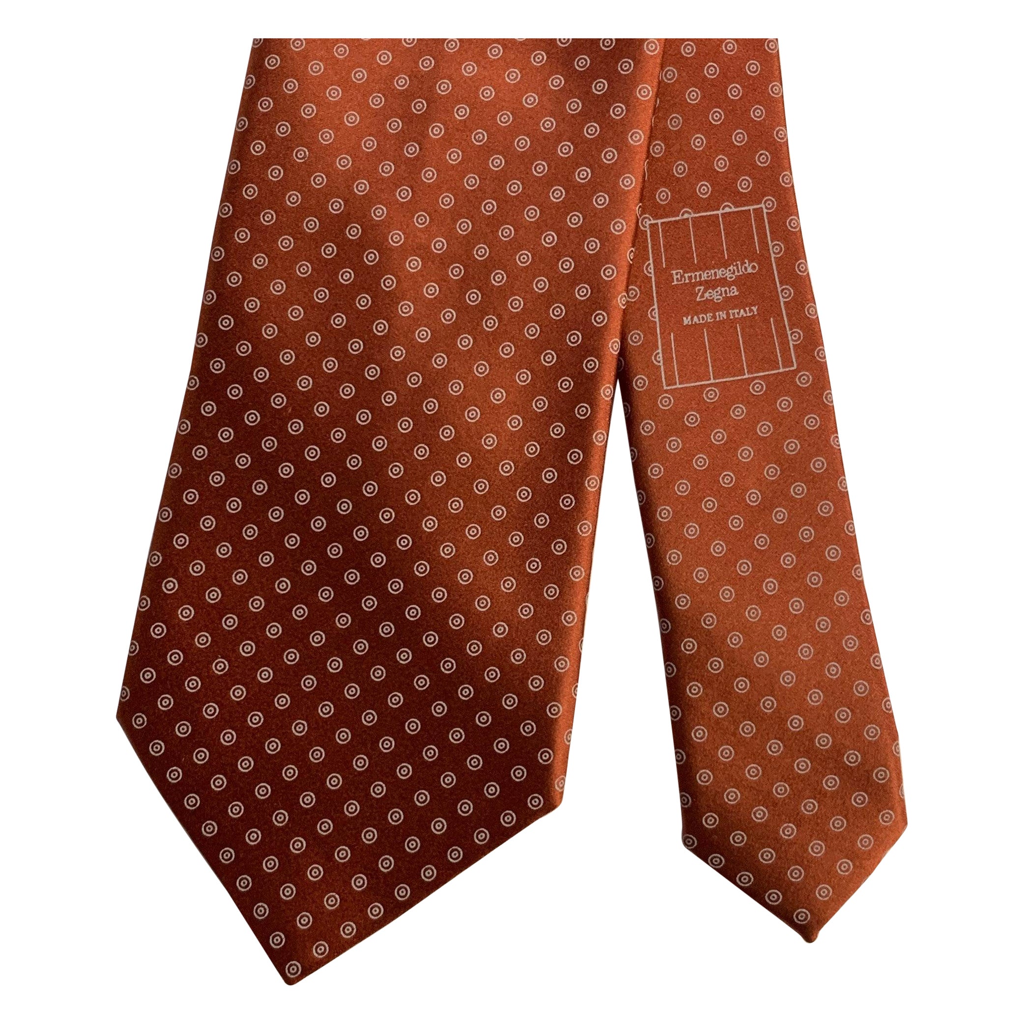 ERMENEGILDO Zegna Cravate en soie marron rouille blanc à points