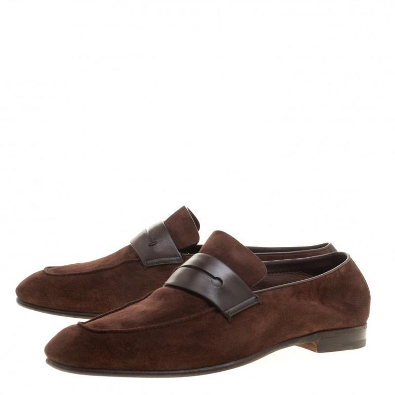 Ermenegildo Zegna Brown Suede Asola Penny Loafers Size 41 For Sale at ...