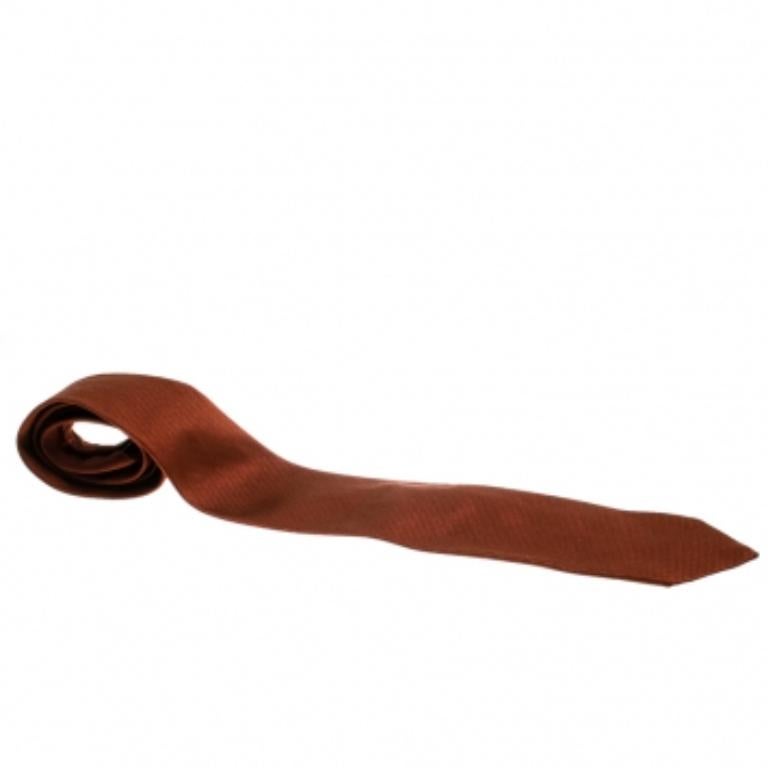 Ermenegildo Zegna Brown - Cravate traditionnelle en soie texturée et jacquard de coton Bon état - En vente à Dubai, Al Qouz 2