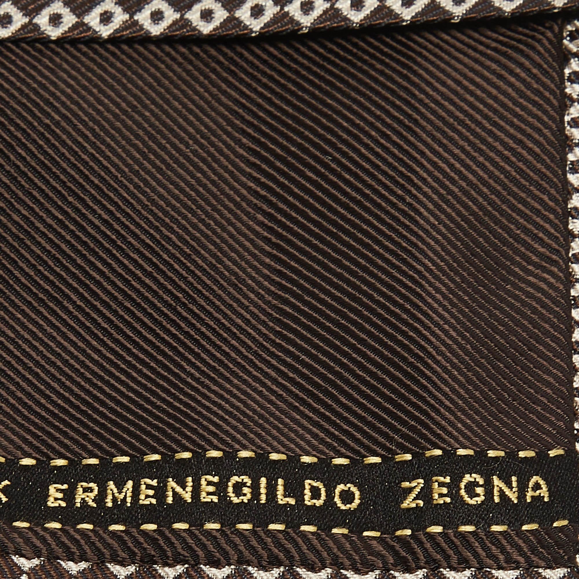 Black Ermenegildo Zegna Brown/White Square Pattern Jacquard Silk Tie For Sale