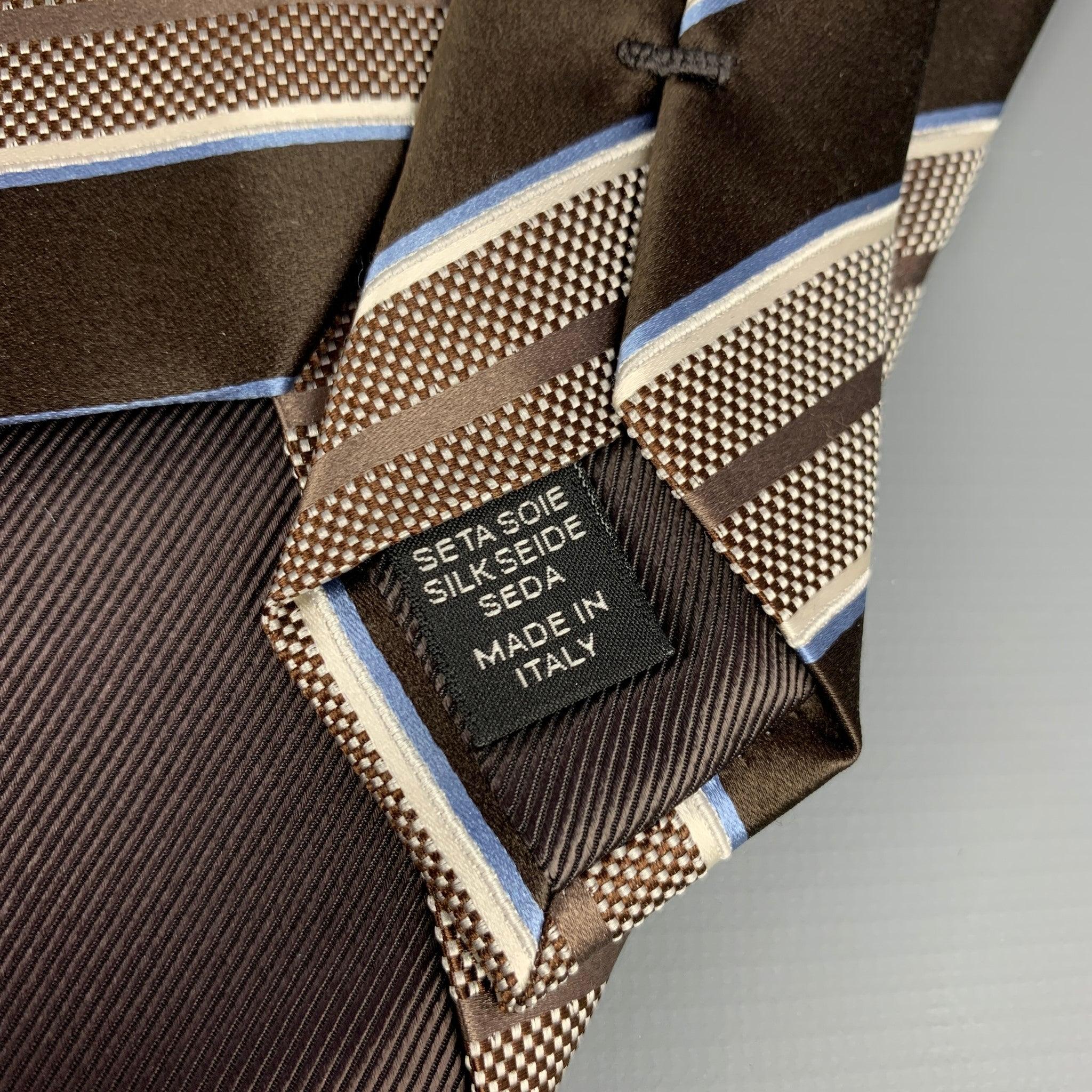 ERMENEGILDO ZEGNA Brown & White Stripe Silk Tie In Good Condition For Sale In San Francisco, CA