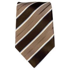 ERMENEGILDO ZEGNA Brown & White Stripe Silk Tie