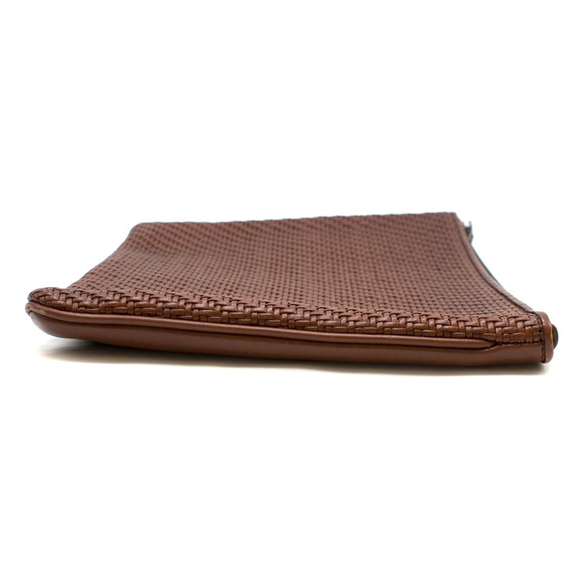 Ermenegildo Zegna Brown Woven Leather Pouch In Excellent Condition In London, GB