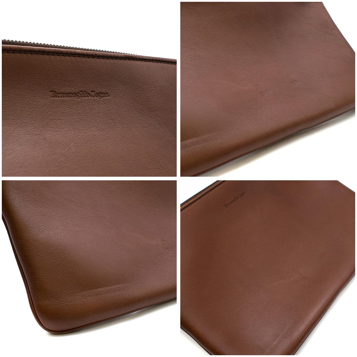Ermenegildo Zegna Brown Woven Leather Pouch 4
