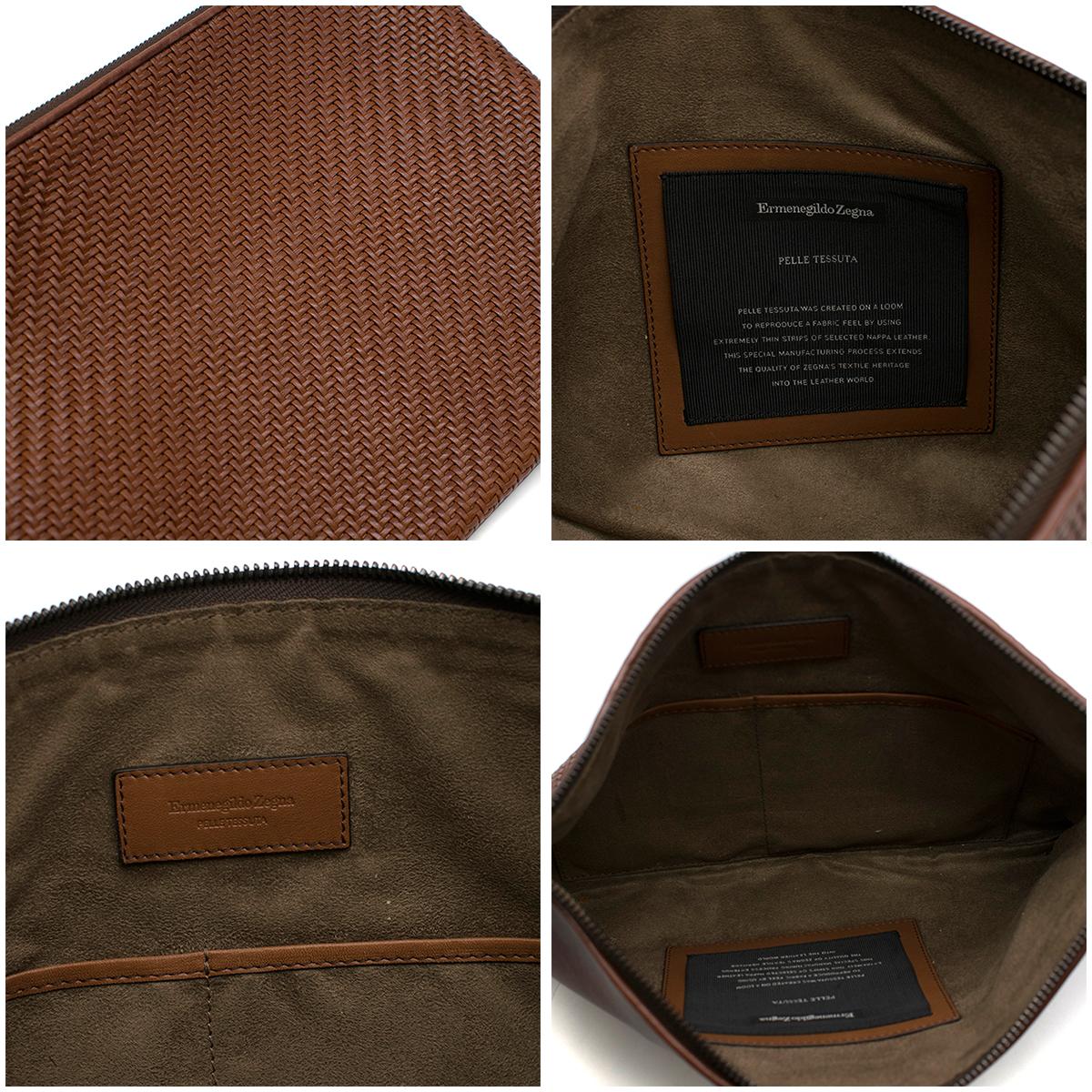 Ermenegildo Zegna Brown Woven Leather Pouch 5