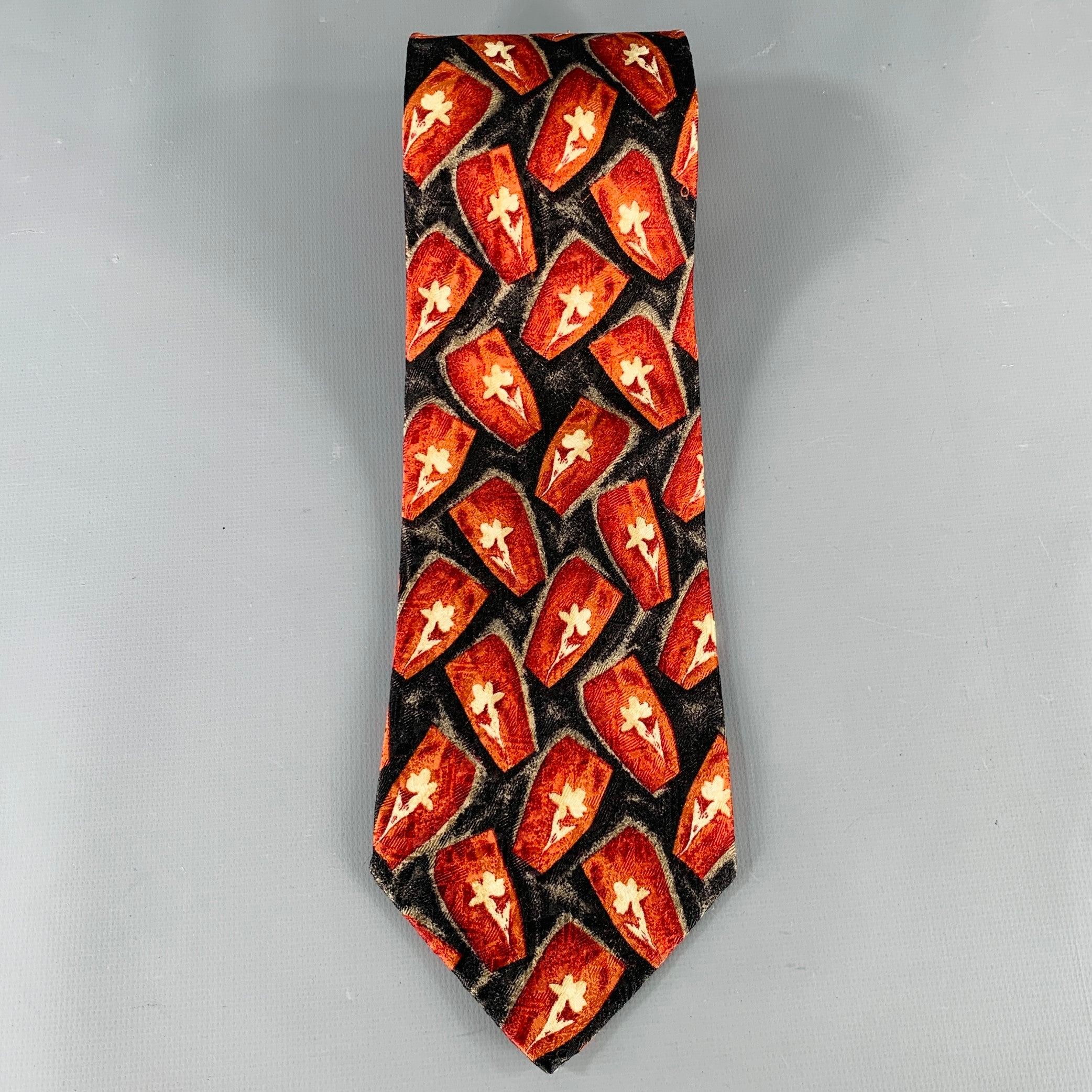 Red ERMENEGILDO ZEGNA Burgundy Black Abstract Silk Tie For Sale