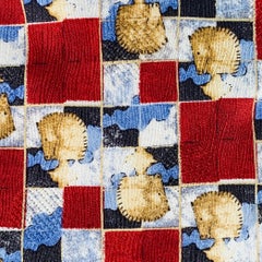 ERMENEGILDO ZEGNA Burgundy Blue Horses Chessboard Squares Silk Tie
