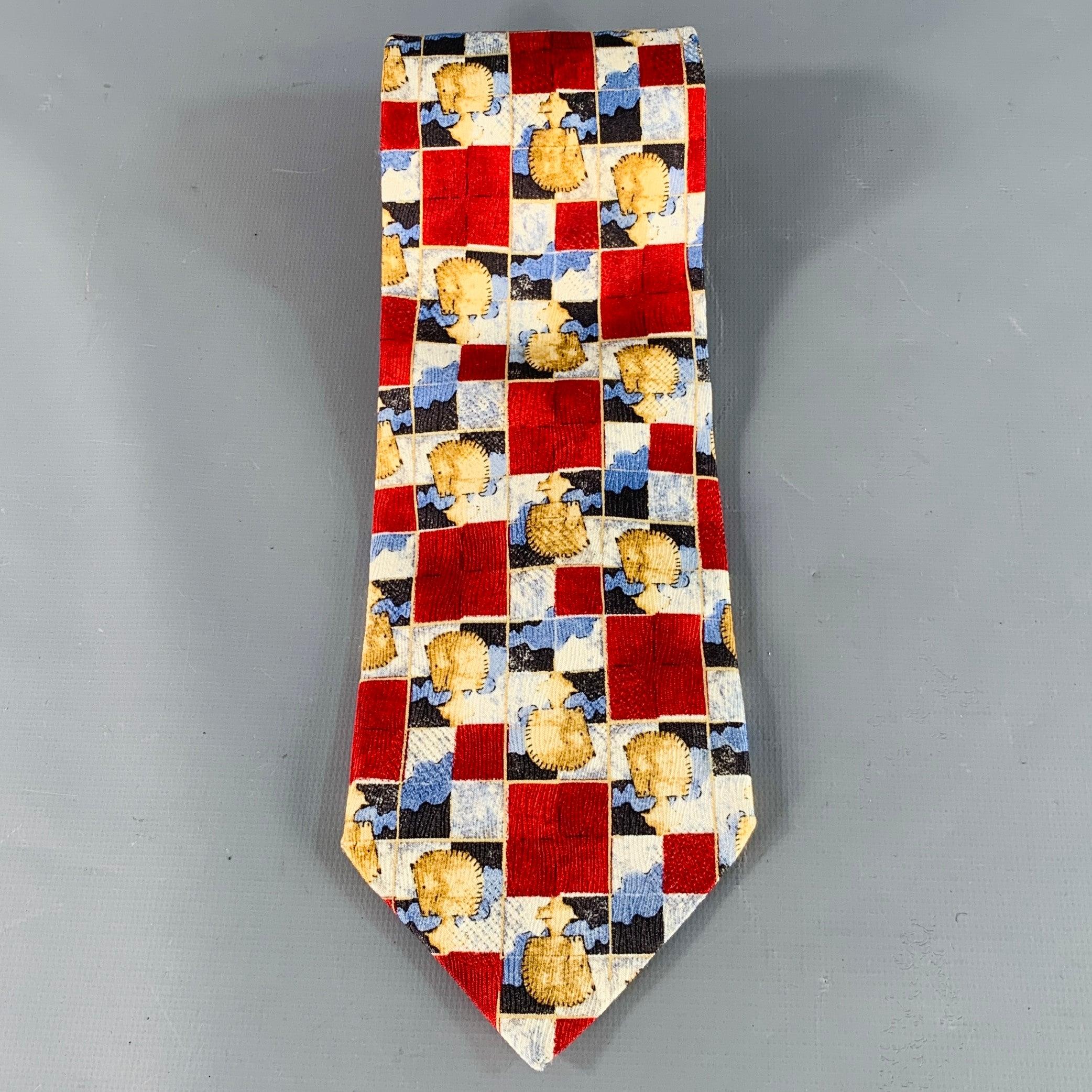 ERMENEGILDO ZEGNA Corbata de seda con cuadrados de tablero de ajedrez de caballos azul burdeos Rojo en venta
