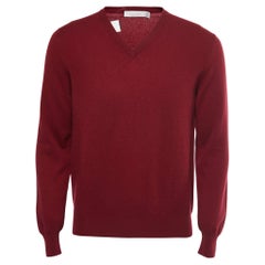 Ermenegildo Zegna Burgundy Cashmere V-Neck Sweater S