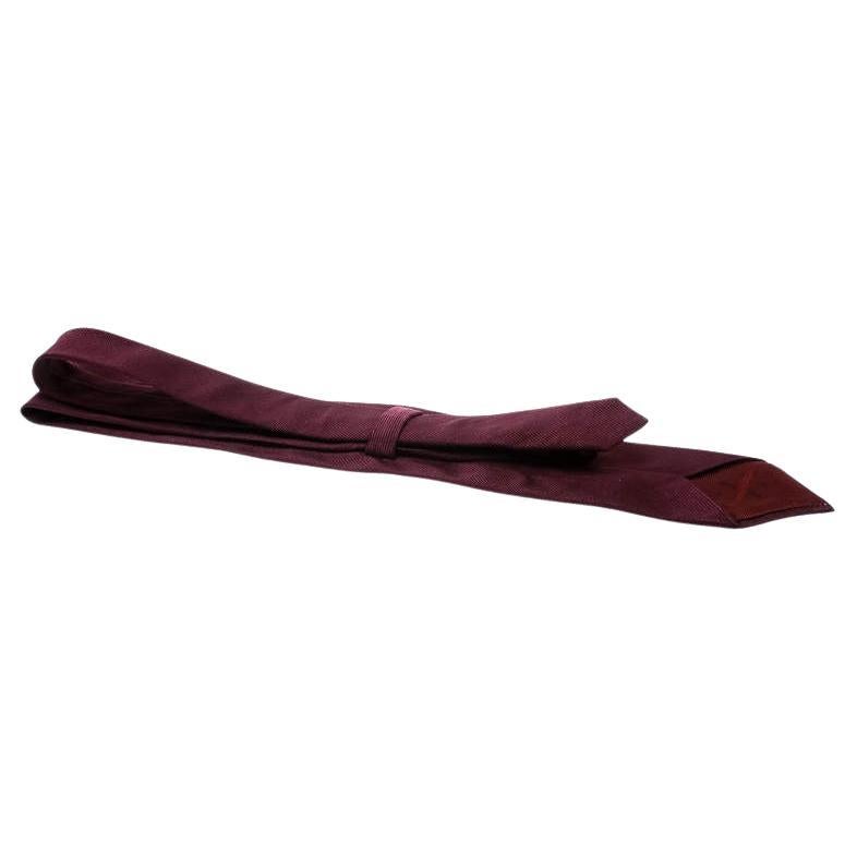 Ermenegildo Zegna Burgundy Diagonal Striped Silk Jacquard Traditional Tie For Sale
