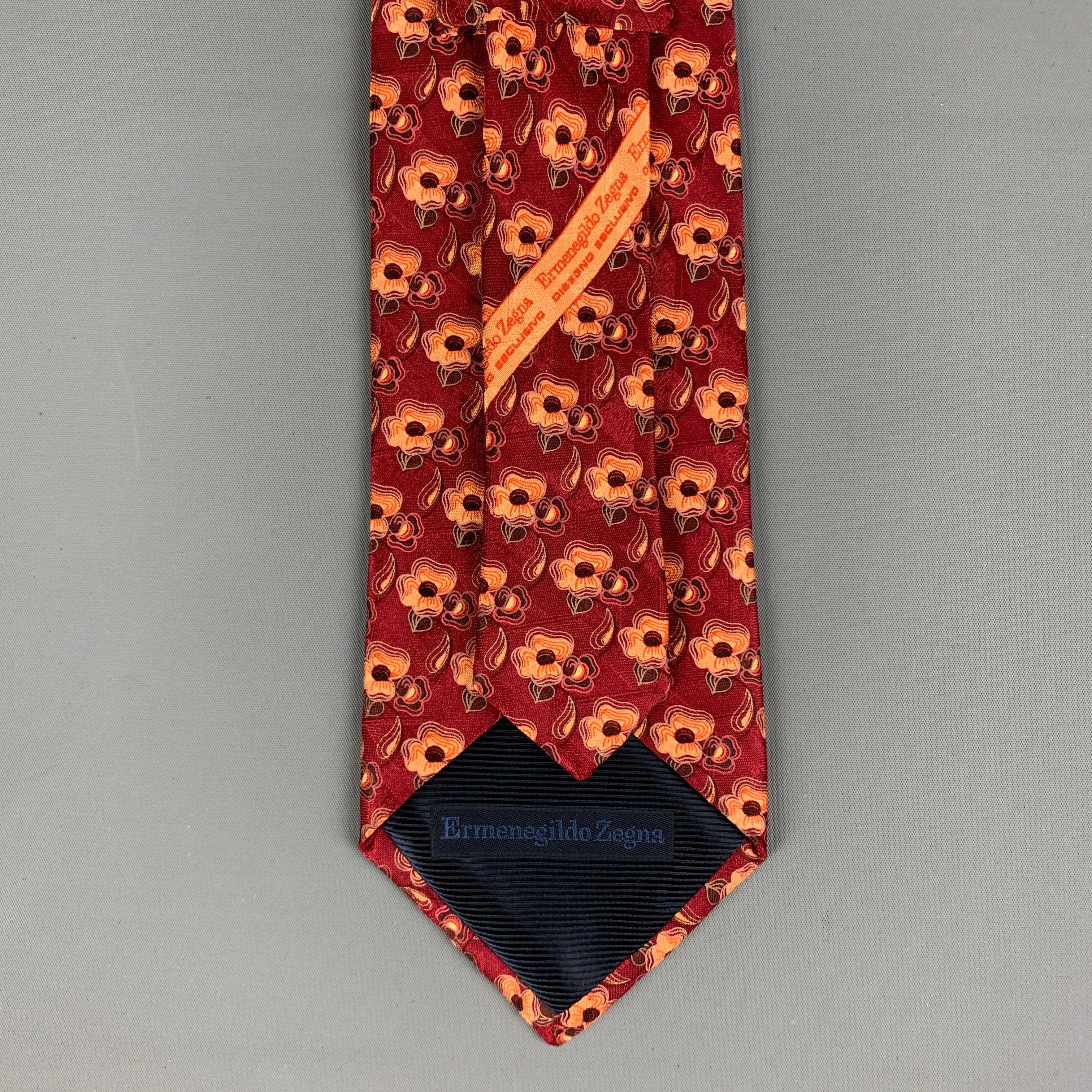 Men's ERMENEGILDO ZEGNA Burgundy Orange Floral Silk Tie For Sale