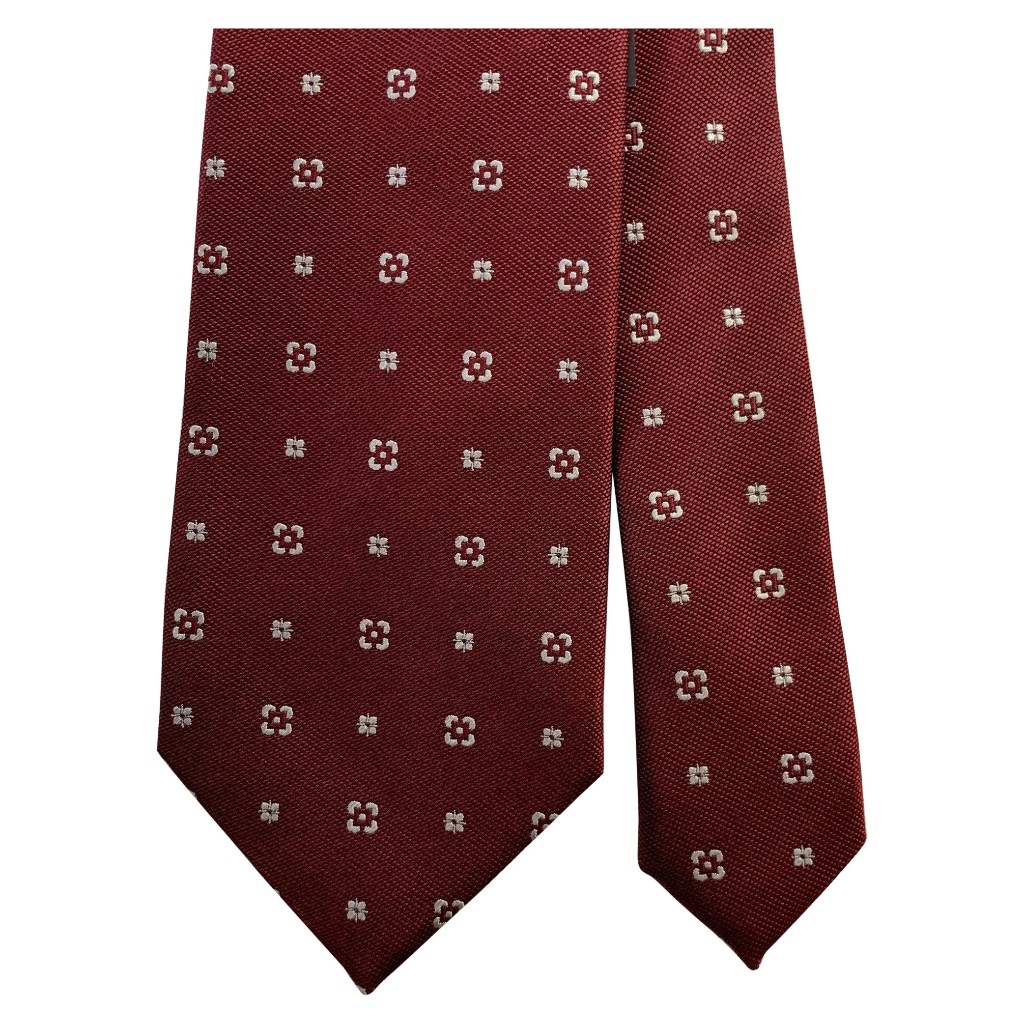 ERMENEGILDO ZEGNA Burgundy Silver Foulard Silk Tie