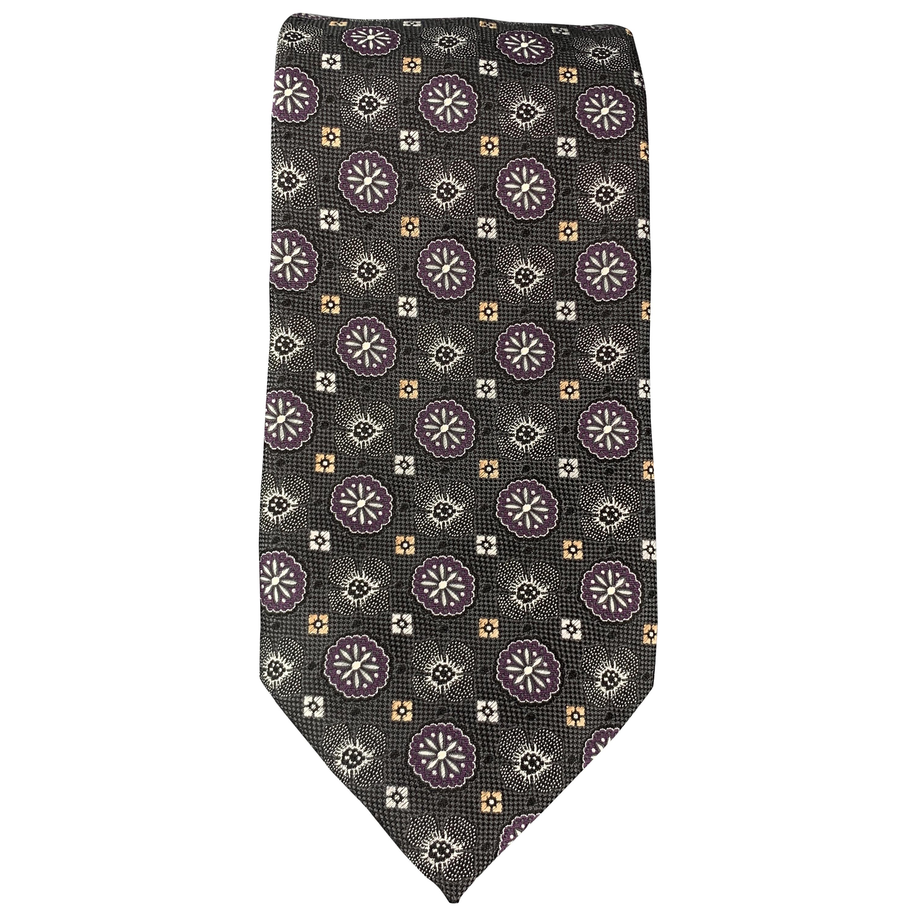 ERMENEGILDO ZEGNA Charcoal and PLum Floral Pattern Silk Tie For Sale at  1stDibs | plum silk tie