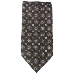 ERMENEGILDO ZEGNA Charcoal & PLum Floral Pattern Silk Tie