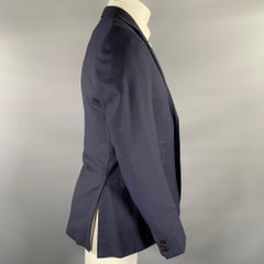 ERMENEGILDO ZEGNA Chest Size 40 Navy Wool Silk Notch Lapel Sport Coat
