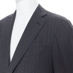 ERMENEGILDO ZEGNA Cool Effect grey blue pinstripe wool classic blazer jacket 50R