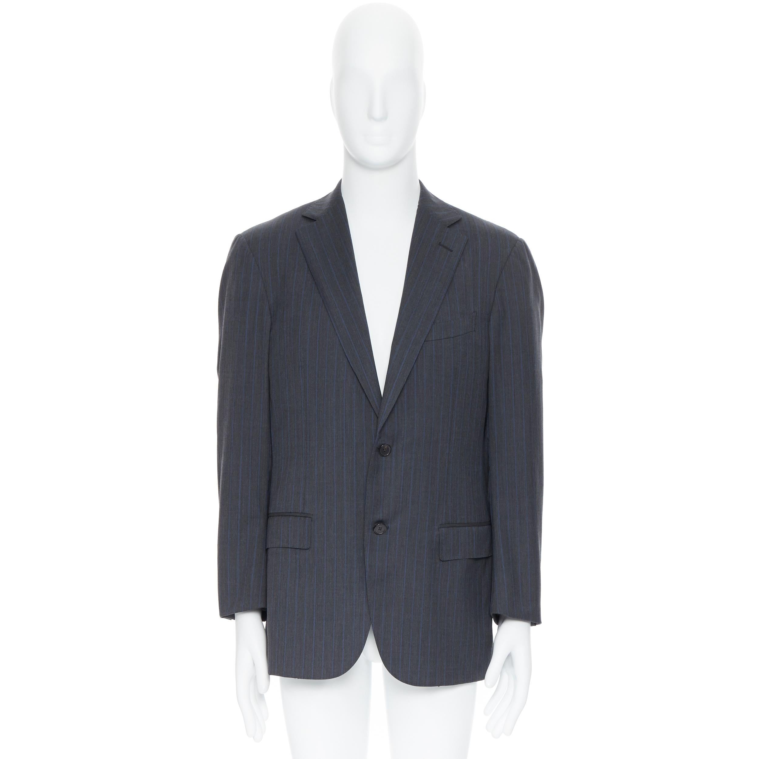 Gray ERMENEGILDO ZEGNA Cool Effect grey blue pinstripe wool classic blazer jacket 50R