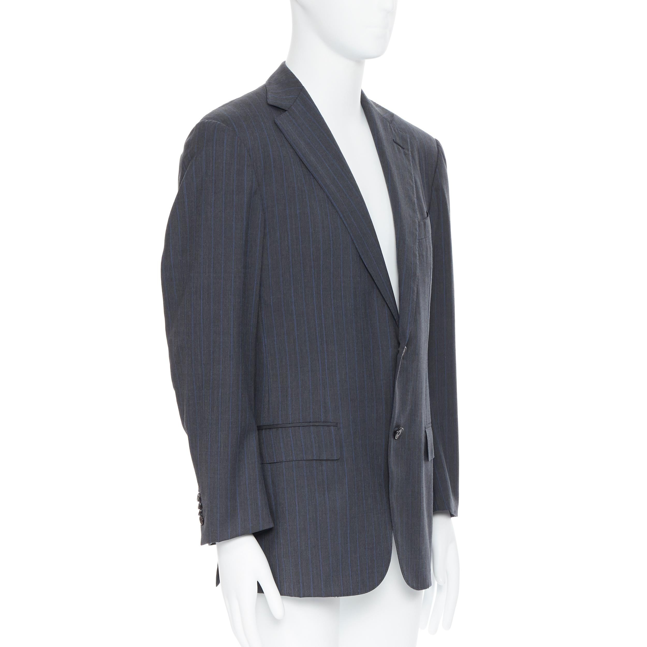 ERMENEGILDO ZEGNA Cool Effect grey blue pinstripe wool classic blazer jacket 50R In Good Condition In Hong Kong, NT