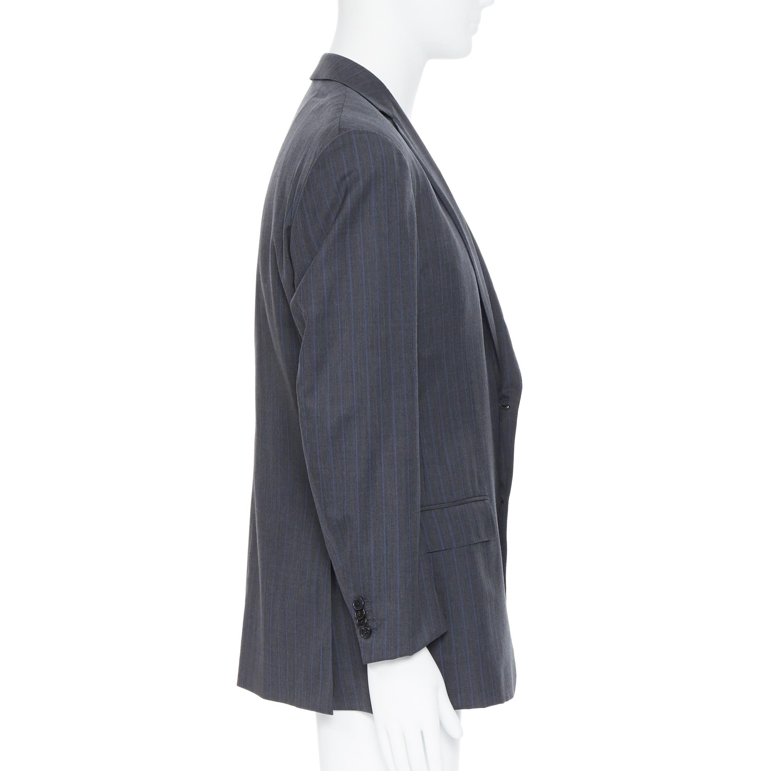 Men's ERMENEGILDO ZEGNA Cool Effect grey blue pinstripe wool classic blazer jacket 50R