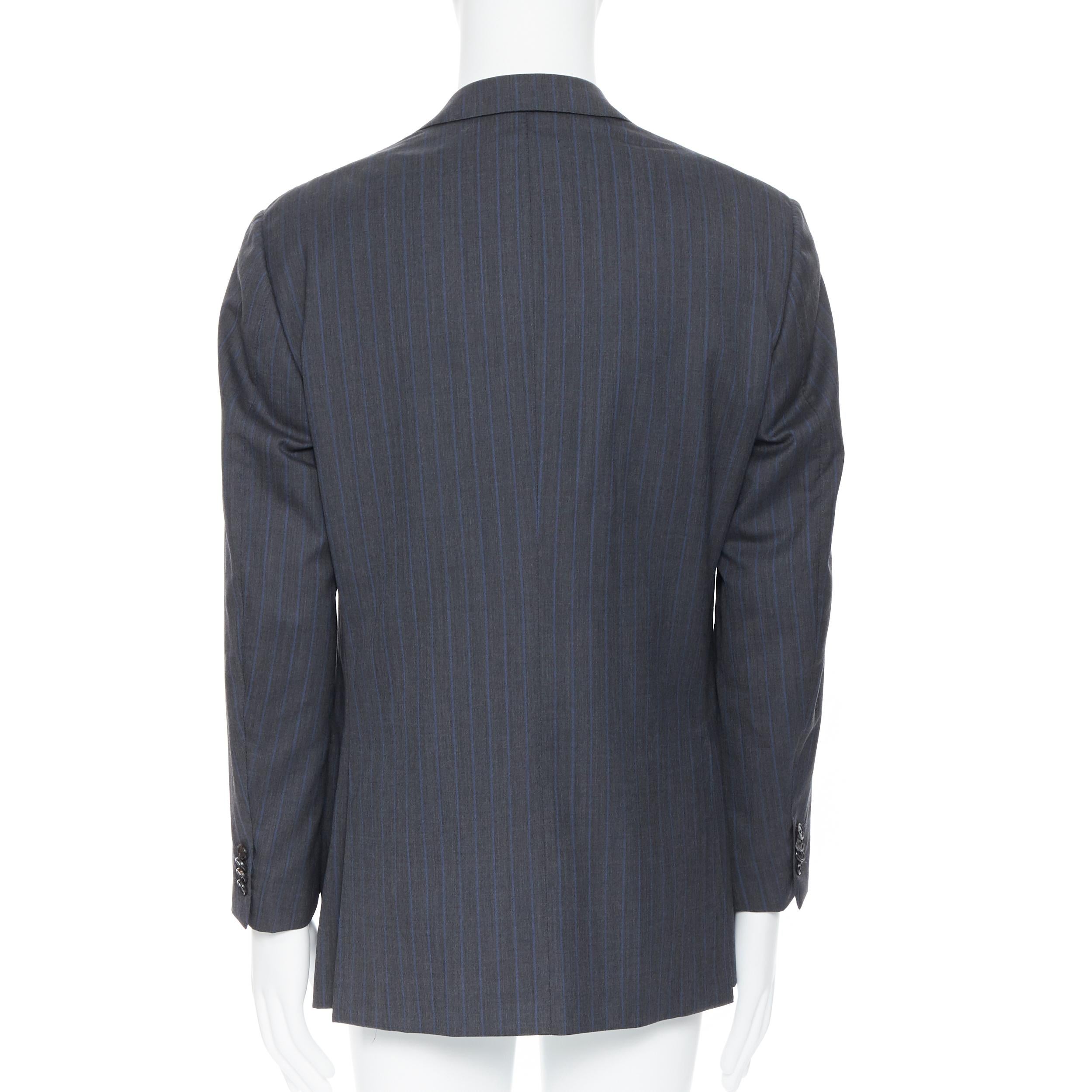 ERMENEGILDO ZEGNA Cool Effect grey blue pinstripe wool classic blazer jacket 50R 1