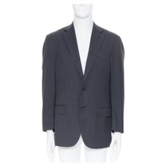 ERMENEGILDO ZEGNA Cool Effect grey blue pinstripe wool classic blazer jacket 50R