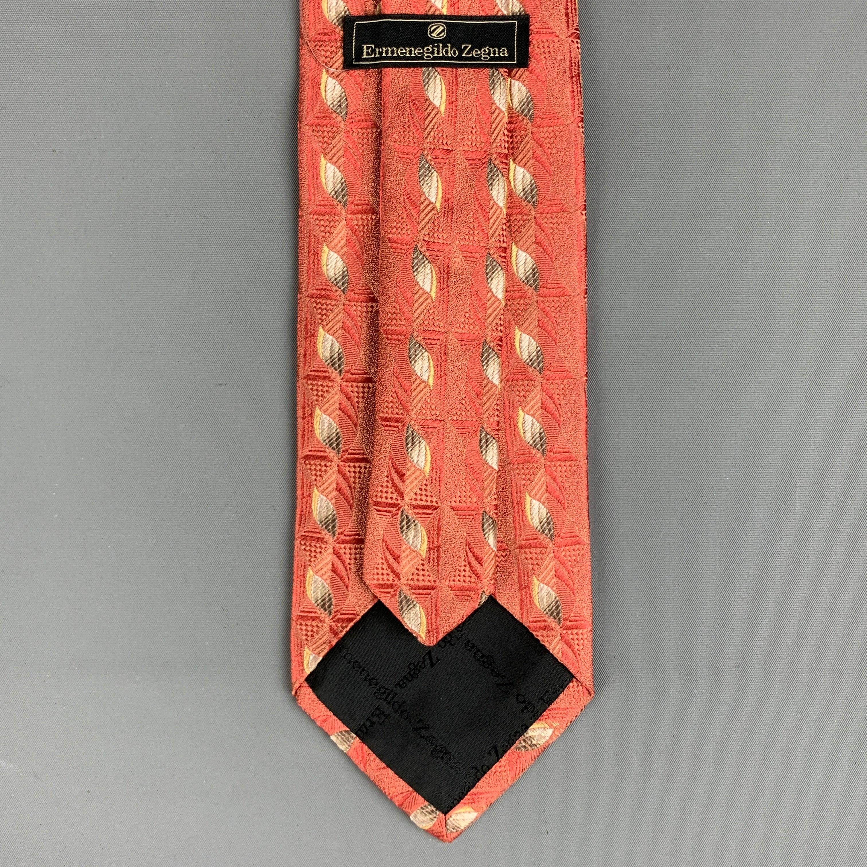 Men's ERMENEGILDO ZEGNA Coral & Cream Jacquard Silk Tie For Sale