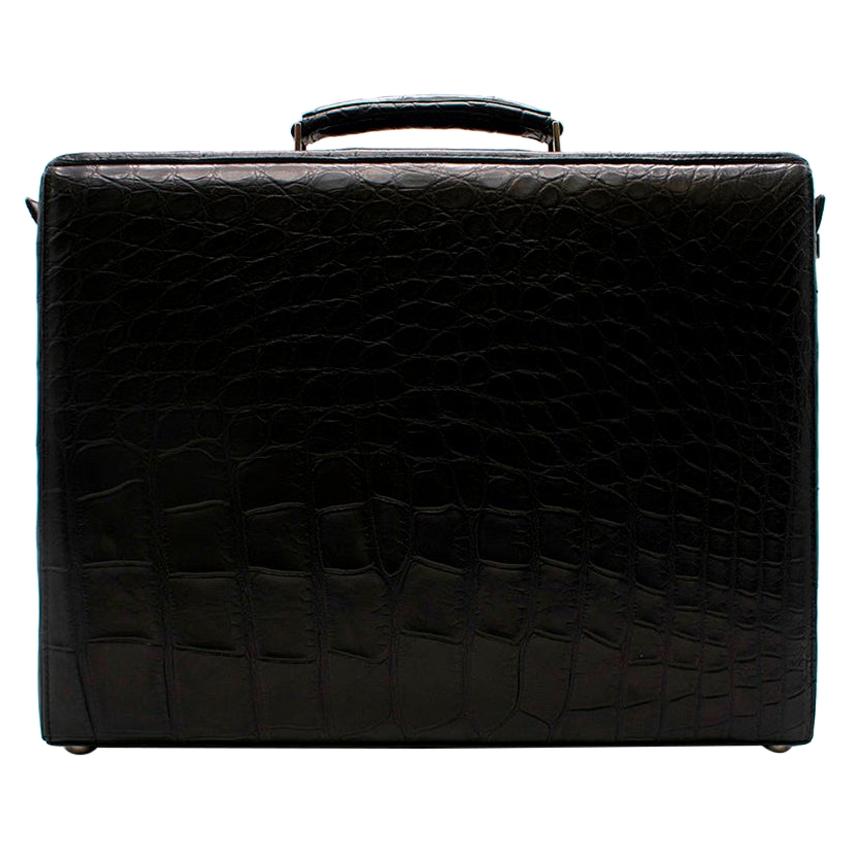 Ermenegildo Zegna Couture Black Alligator Briefcase For Sale