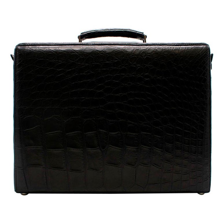 Ermenegildo Zegna Couture Black Alligator Briefcase For Sale at 1stDibs