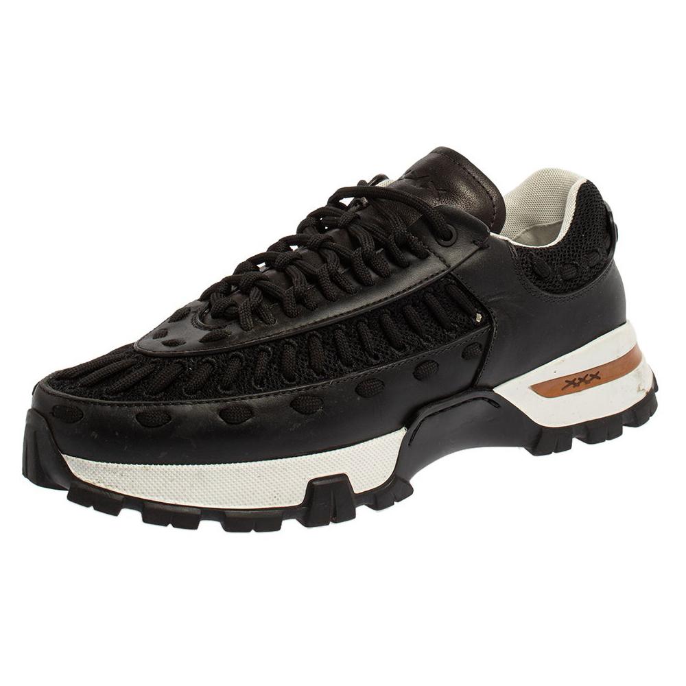 Ermenegildo Zegna Couture Black Leather and Mesh Claudio Sneakers Size 43
