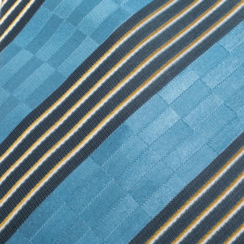 Uomo Ermenegildo Zegna Couture Blue Diagonal Striped Silk Jacquard Traditional Tie in vendita