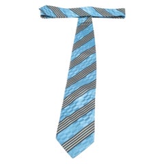 Ermenegildo Zegna Couture Blue Diagonal Striped Silk Jacquard Traditional Tie
