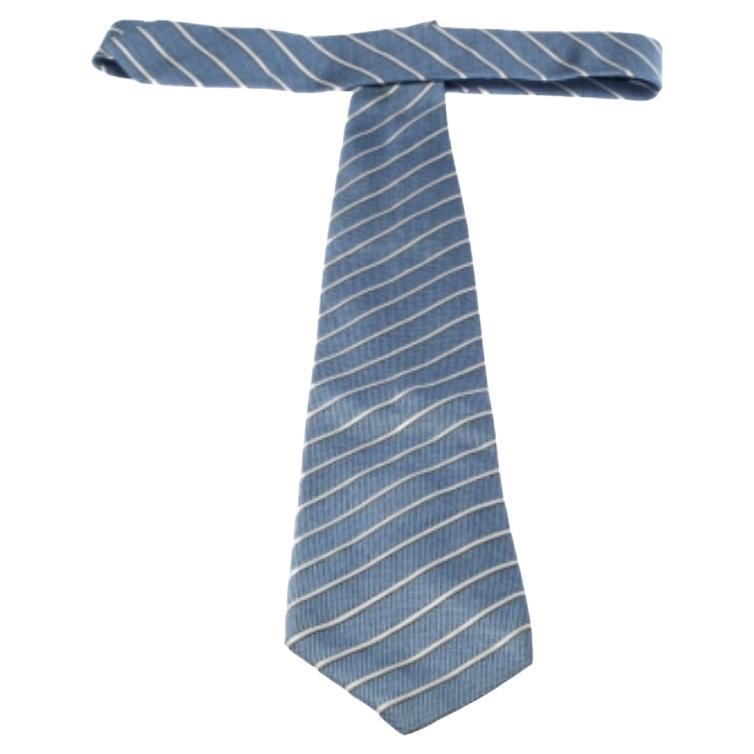 Ermenegildo Zegna Couture cravate en jacquard à rayures bleues en vente