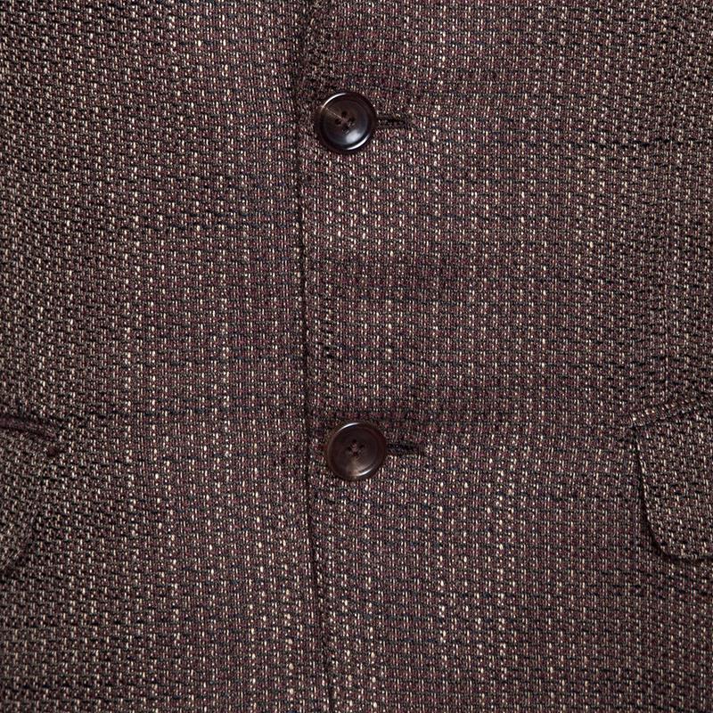 Ermenegildo Zegna Couture Brown Textured Silk Cotton Blend Tailored Blazer L In Excellent Condition In Dubai, Al Qouz 2