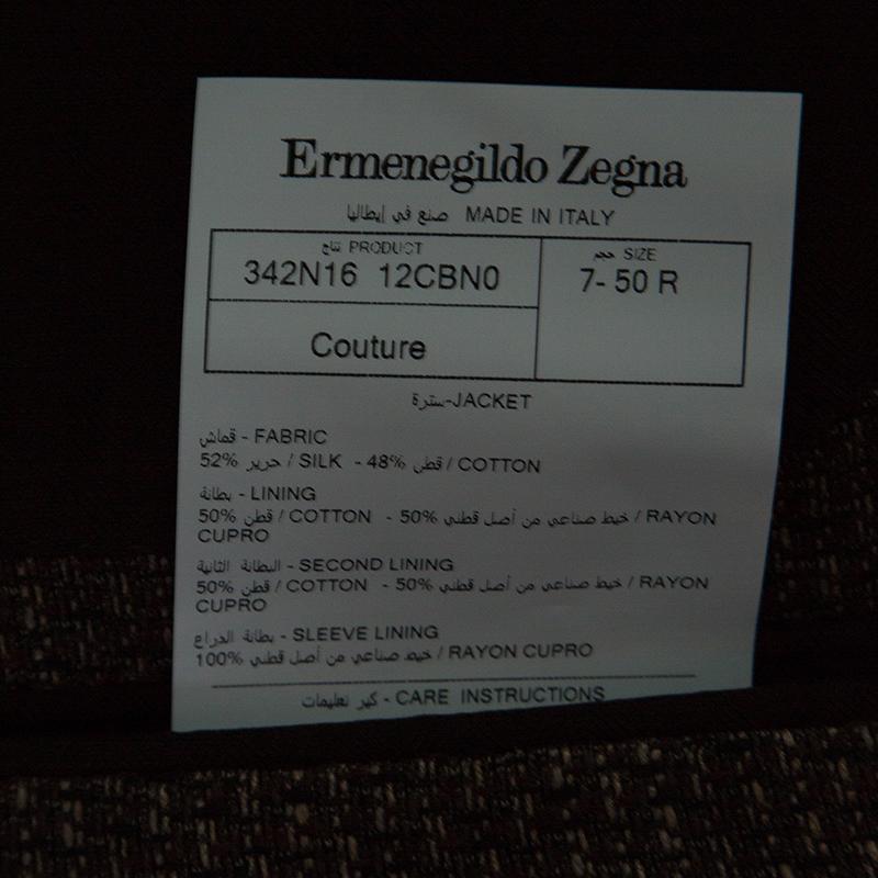 Ermenegildo Zegna Couture Brown Textured Silk Cotton Blend Tailored Blazer L 1