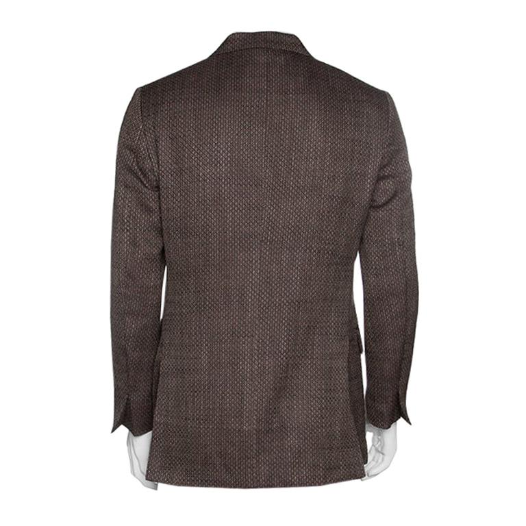 Ermenegildo Zegna Couture Brown Textured Silk Cotton Blend Tailored Blazer L