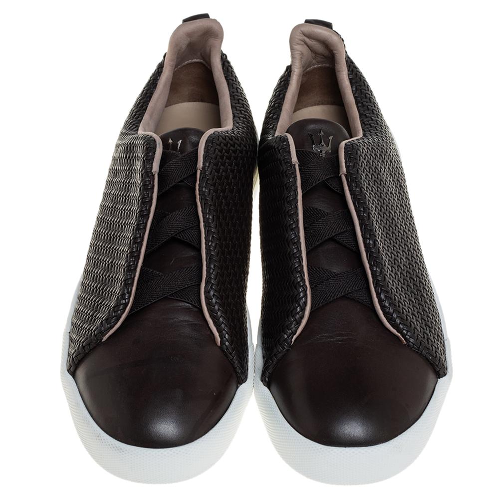 Ermenegildo Zegna Couture Dunkelbraun Leder Dreifachnähte Größe 42.5 (Schwarz)