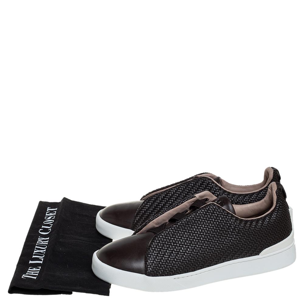 Ermenegildo Zegna Couture Dunkelbraun Leder Dreifachnähte Größe 42.5 3