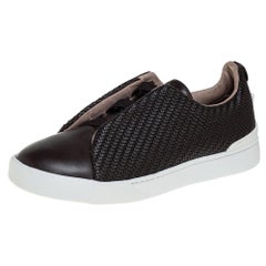 Ermenegildo Zegna Couture Dunkelbraun Leder Dreifachnähte Größe 42.5