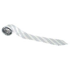 Ermenegildo Zegna Couture Grey and Blue Diagonal Striped Silk Traditional Tie