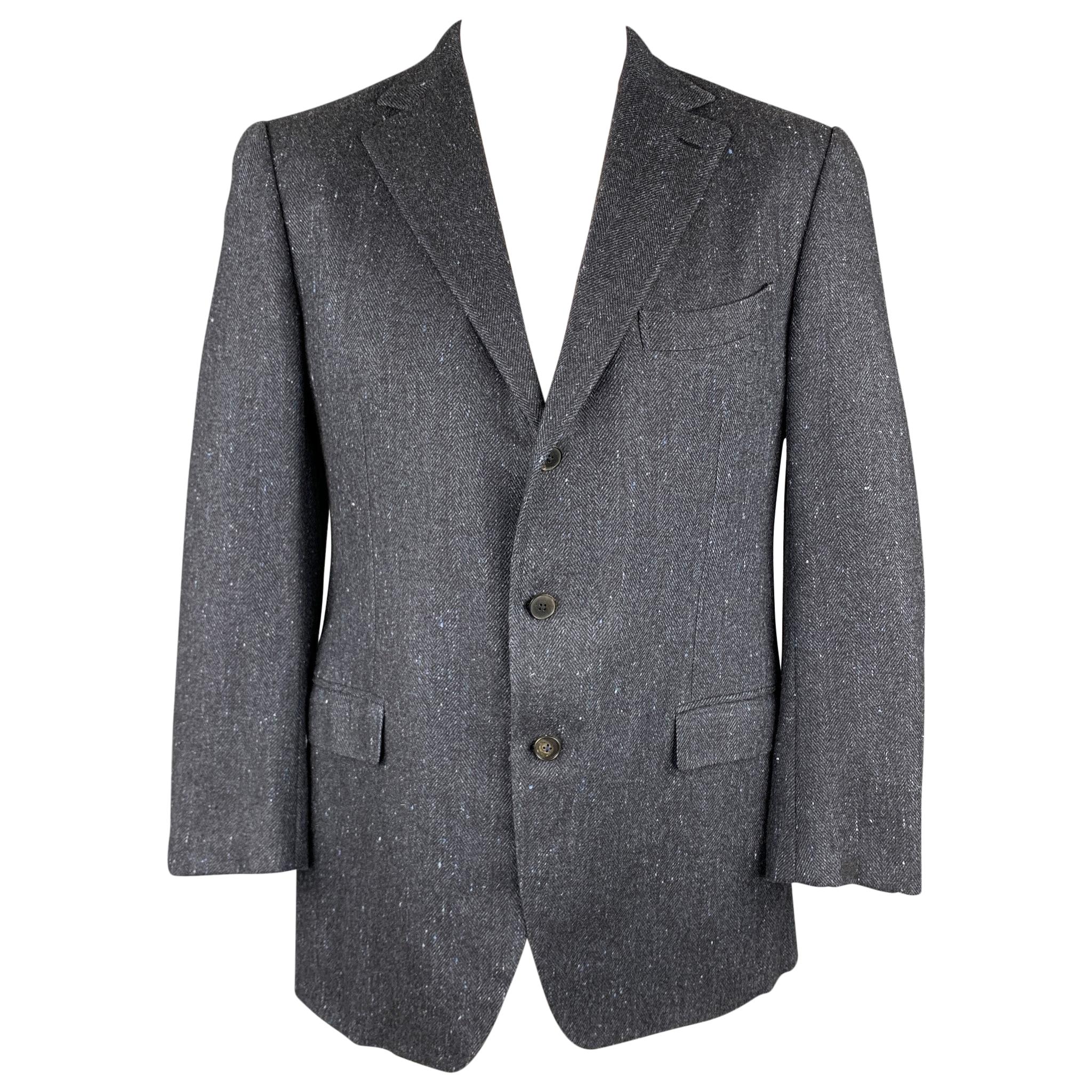 ERMENEGILDO ZEGNA Couture Size 44 Regular Navy Herringbone Cashmere Jacket