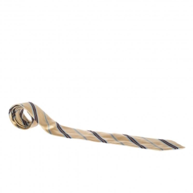 Uomo Ermenegildo Zegna Cream Diagonal Striped Traditional Silk Tie in vendita
