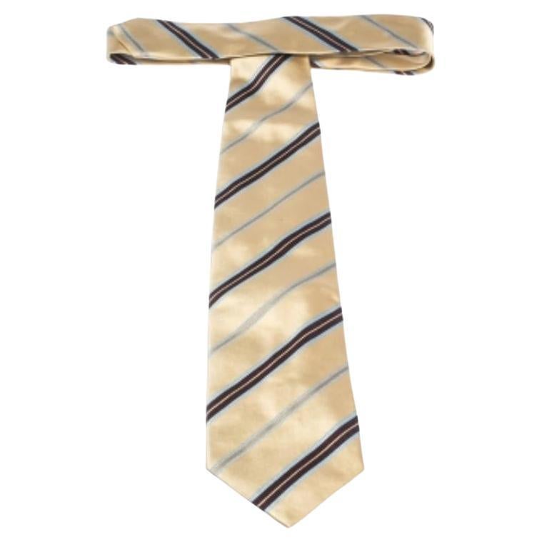 Ermenegildo Zegna Cream Diagonal Striped Traditional Silk Tie
