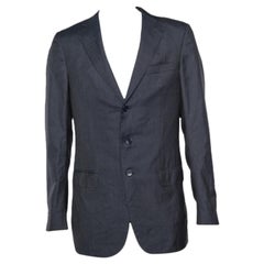 Ermenegildo Zegna Dark Blue Tonal Striped Wool Blazer L Ermenegildo Zegna Dark Blue Tonal Striped Wool Blazer L